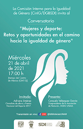 Cartel promocional: Conversatorio "Mujeres y deporte: retos y oportunidades en el camino hacia la igualdad de género 