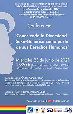 Cartel promocional: Conferencia "Conociendo la Diversidad Sexo-Genérica como parte de sus Derechos Humanos"  