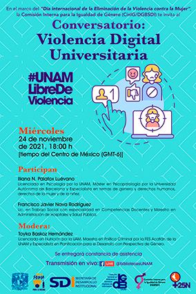 Cartel promocional: Conversatorio “Violencia Digital Universitaria”