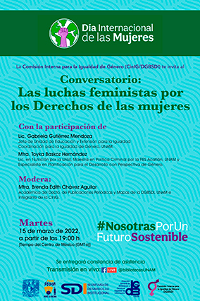 Cartel promocional: Conversatorio "Las luchas feministas por los Derechos de las mujeres"